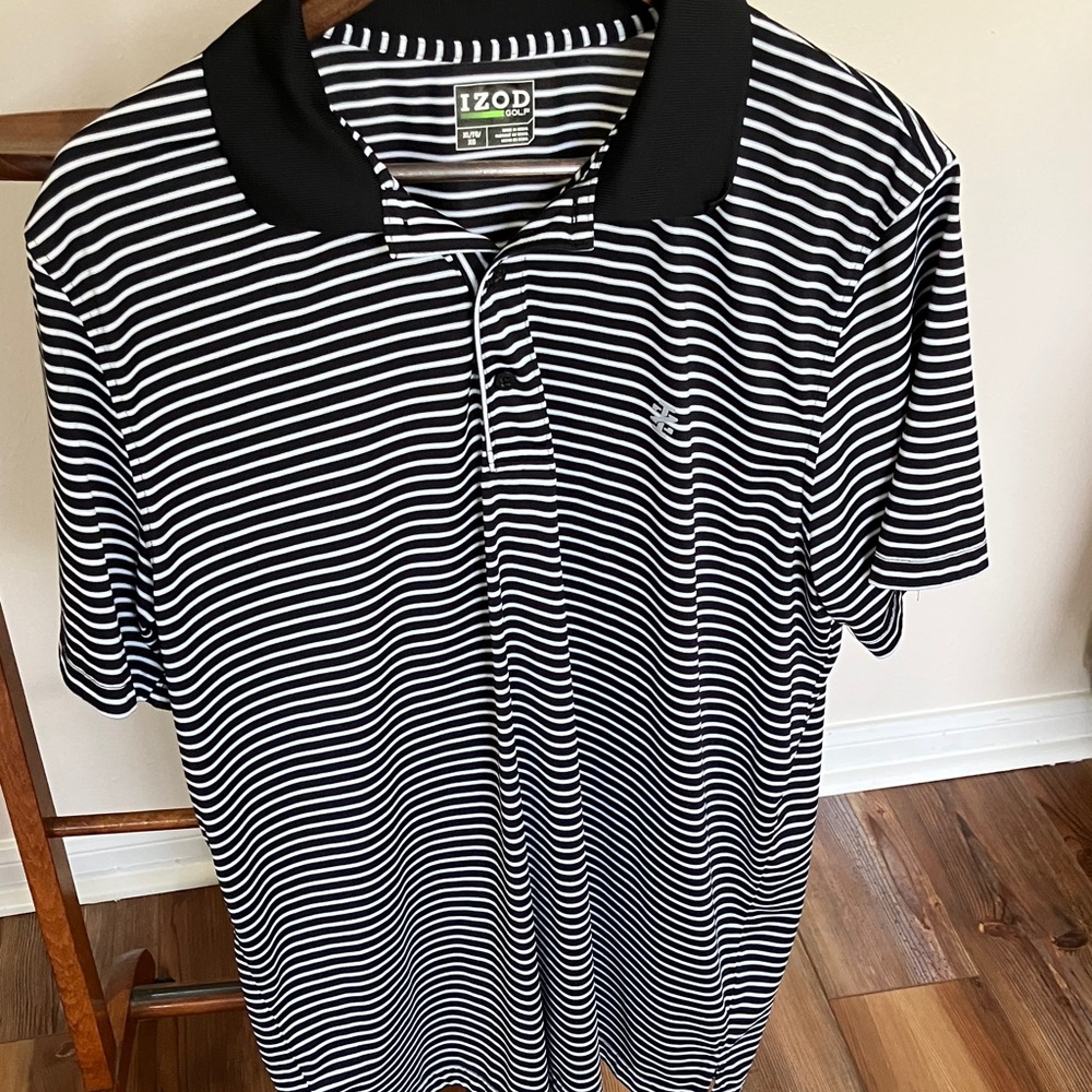 IZOD Men's Polo Shirt in Black and White Stripes